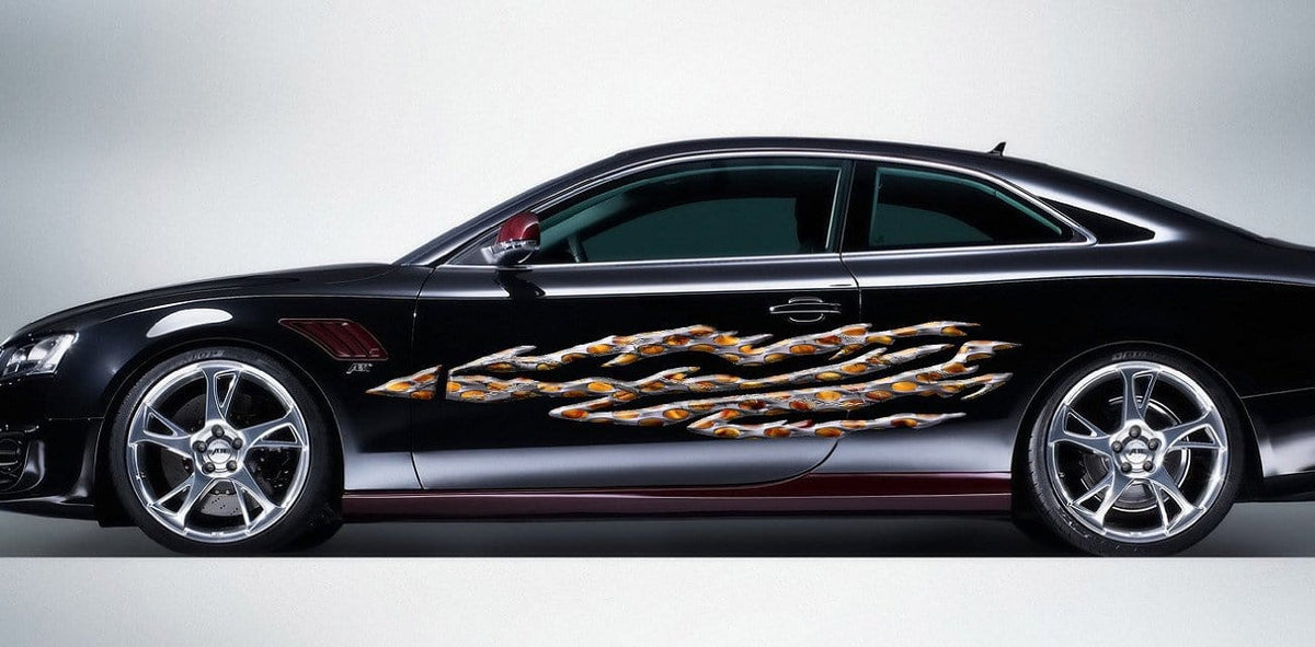 barbwire flame decal on black car